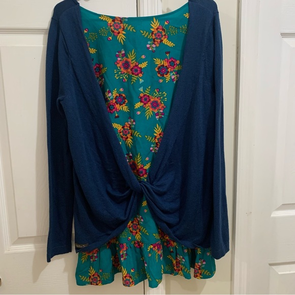 Matilda Jane Mixed Media Tunic in Blue and Floral Women’s Oversized Small - Picture 2 of 6
